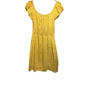 Street Wear Society Yellow Floral Mini Dress Off Shoulder Smocked Women's size M